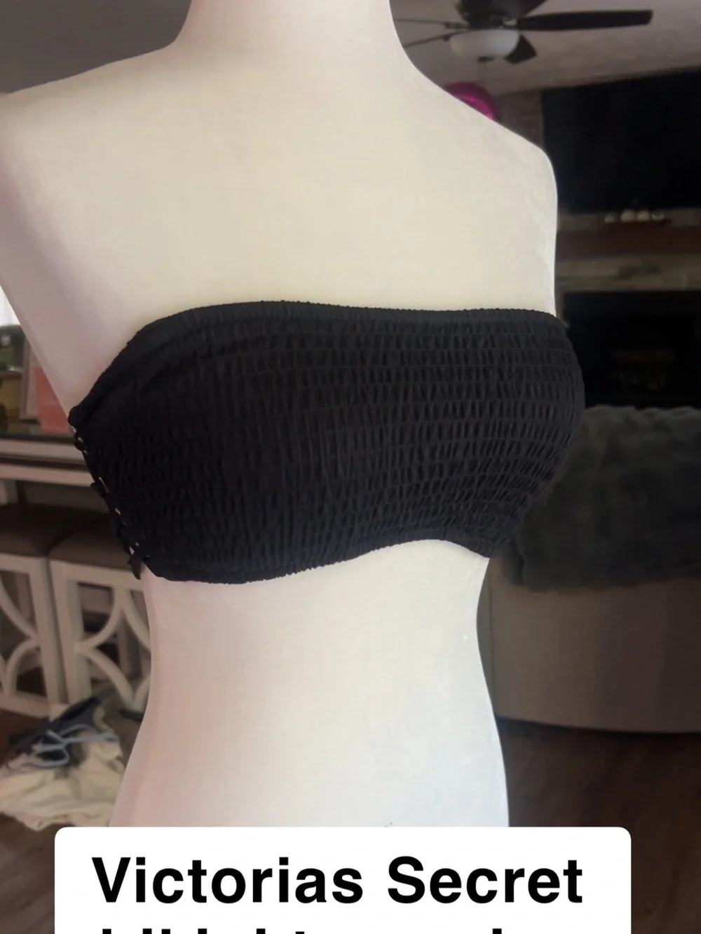 Victoria's Secret Black Strapless Smocked Bandeau